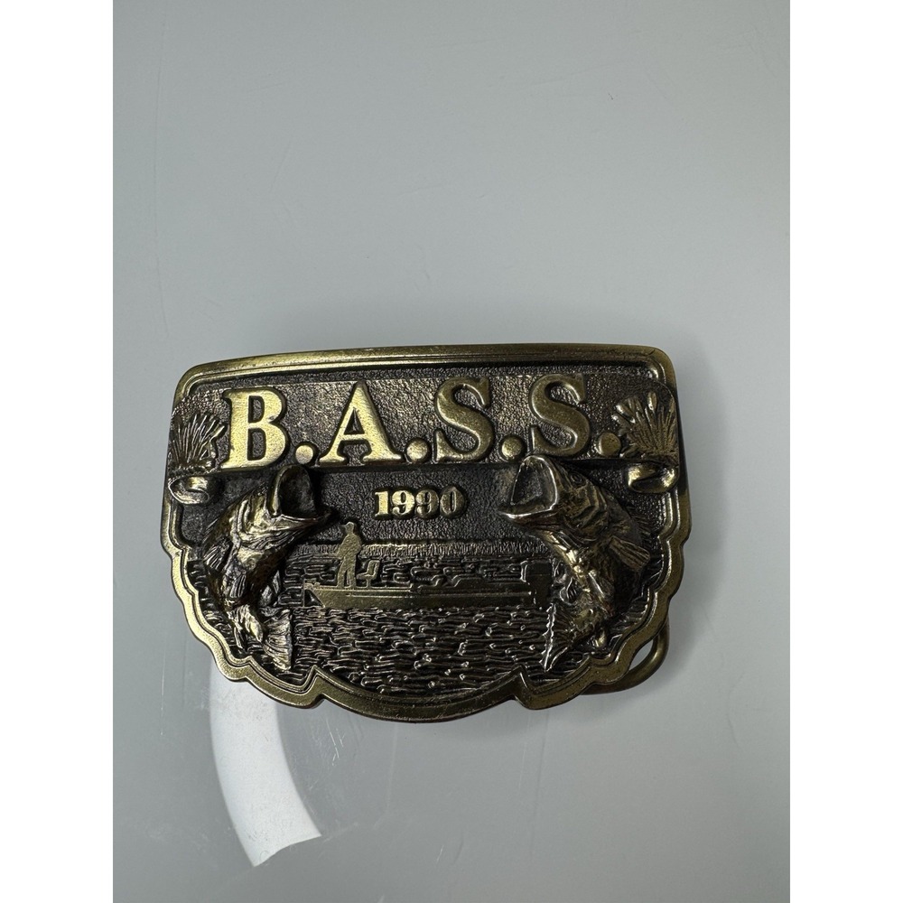 Vintage 1990 Bass Anglers Sportsman Belt Buckle Brass Fisherman Fish